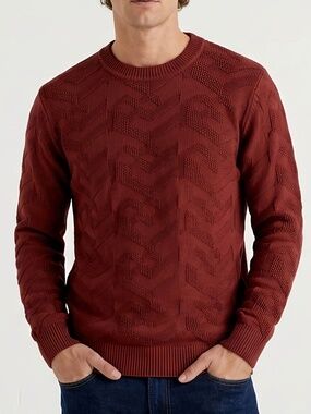 MATINIQUE Triton Cotton Chevron Crew Neck Sweater - Rust Red - Men's XL